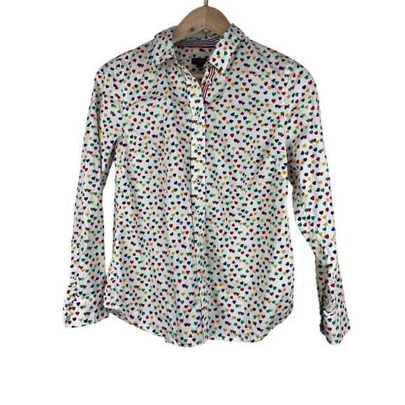 Talbots Petite PS White Long Sleeve Colorful Hearts Button Up Shirt - Picture 1 of 7